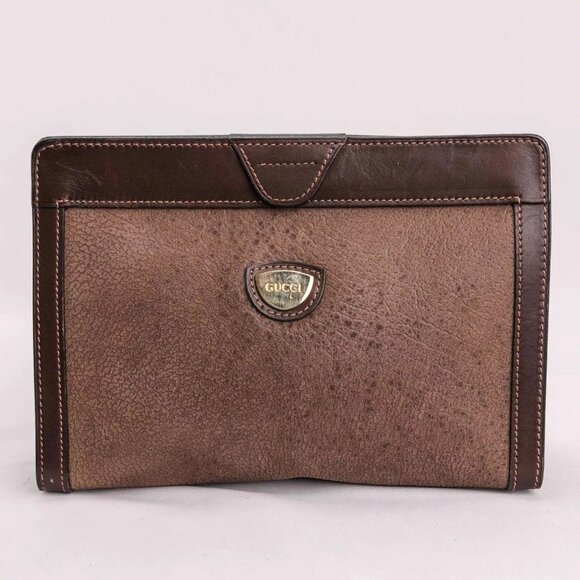 Authentic Gucci Vintage Brown Leather Clutch Bag. - Picture 1 of 11